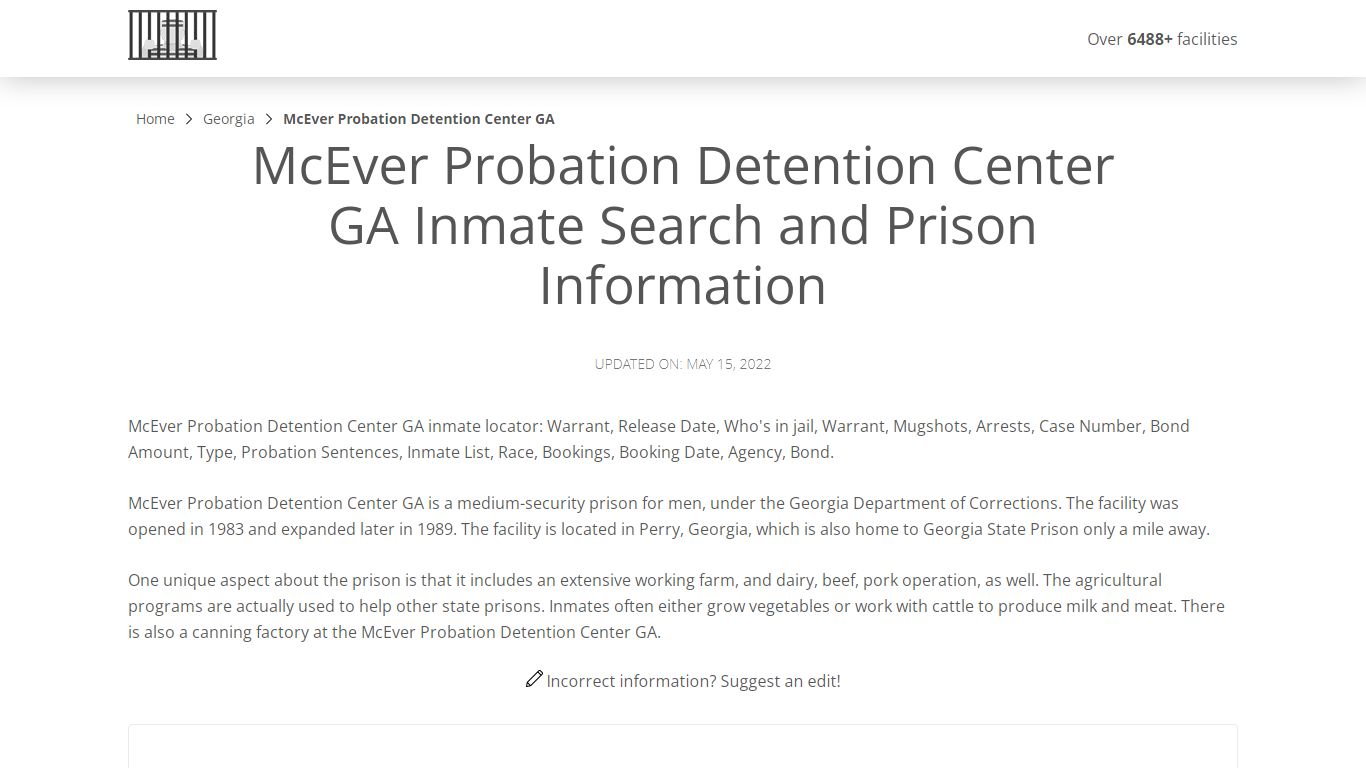 McEver Probation Detention Center GA Inmate Search ...